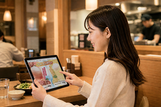 タブレットで注文するお客様のイメージ